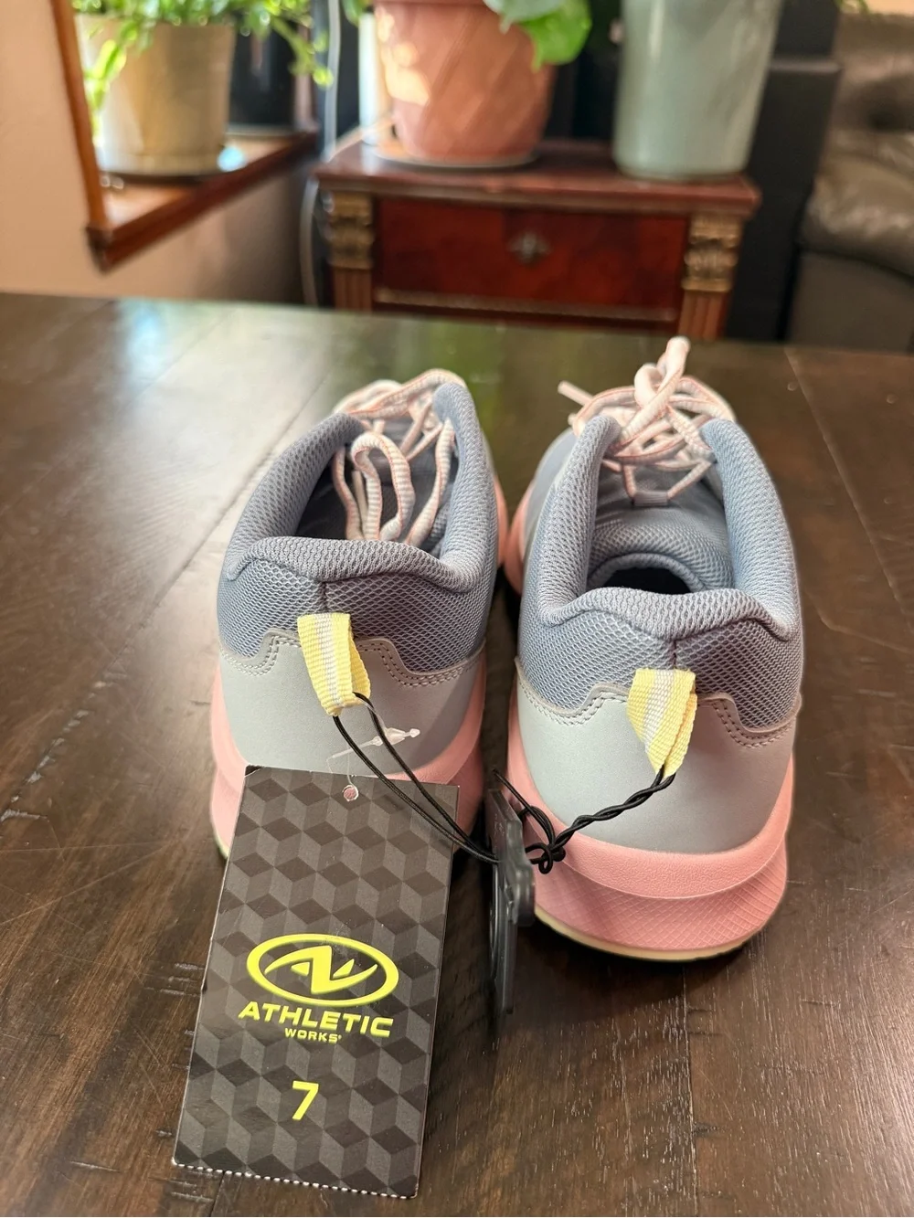 NWT Women's Athletic Works Summer Mesh Sneakers in Gray, Pink & Yellow Size 7